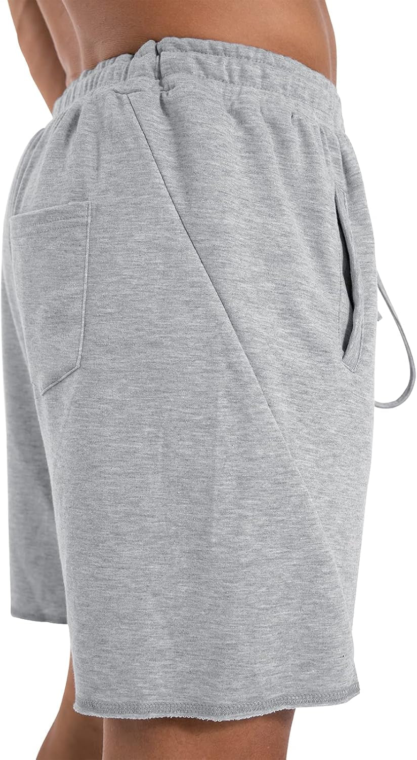 Mens 5.7" Shorts Athletic Running Workout Casual Lounge Elastic Waist Active Gym Cotton Terry Shorts with Pockets Light Grey