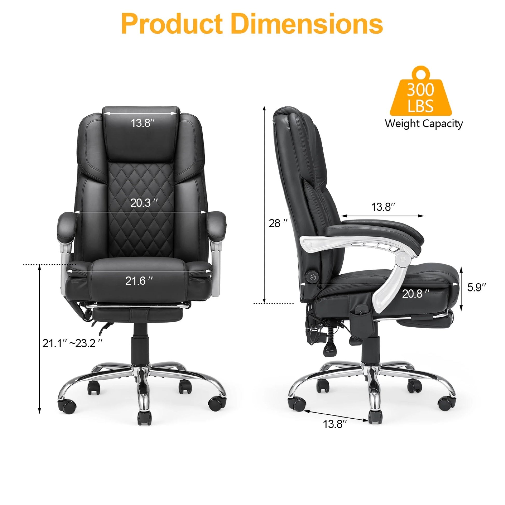 Executive Office Chair W/ Adjustable Lumbar Support,Massage Office Chair for Adult,Black