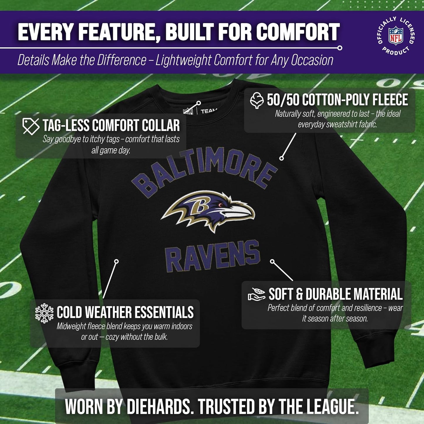 NFL Adult Gameday Football Crewneck Sweatshirt - Cotton Blend - Stay Warm, Comfortable & Stylish on Game Day