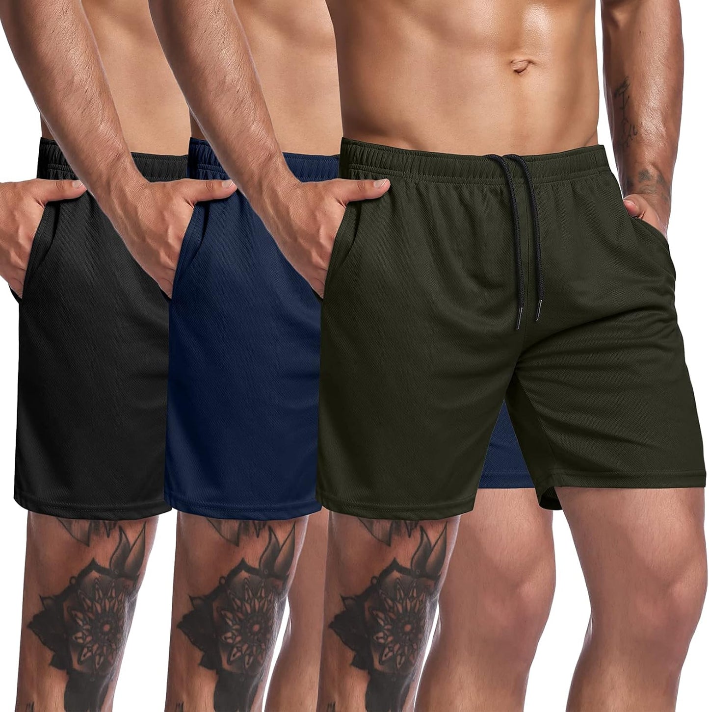 Men'S 3 Pack Workout Gym Shorts Mesh Athletic Shorts Lightweight Bodybuilding Training Short Pants with Pockets