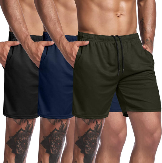 Men'S 3 Pack Workout Gym Shorts Mesh Athletic Shorts Lightweight Bodybuilding Training Short Pants with Pockets