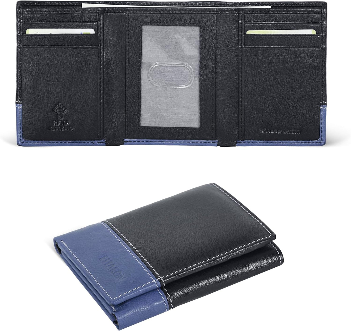 Leather Trifold Wallet for Men - RFID Blocking - 6 Card Slots, 2 Slip Pockets & 1 Front ID Window - Minimalist Design, Slim Wallet