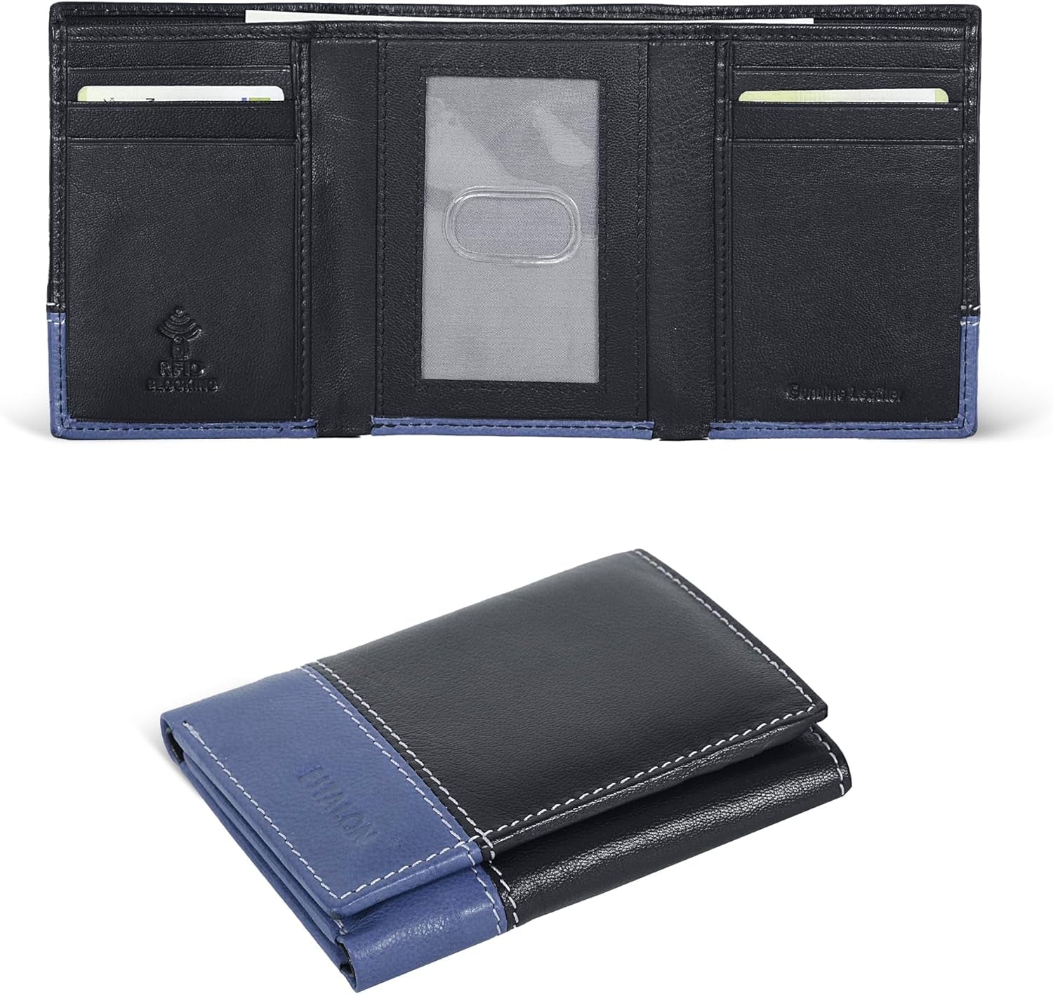 Leather Trifold Wallet for Men - RFID Blocking - 6 Card Slots, 2 Slip Pockets & 1 Front ID Window - Minimalist Design, Slim Wallet