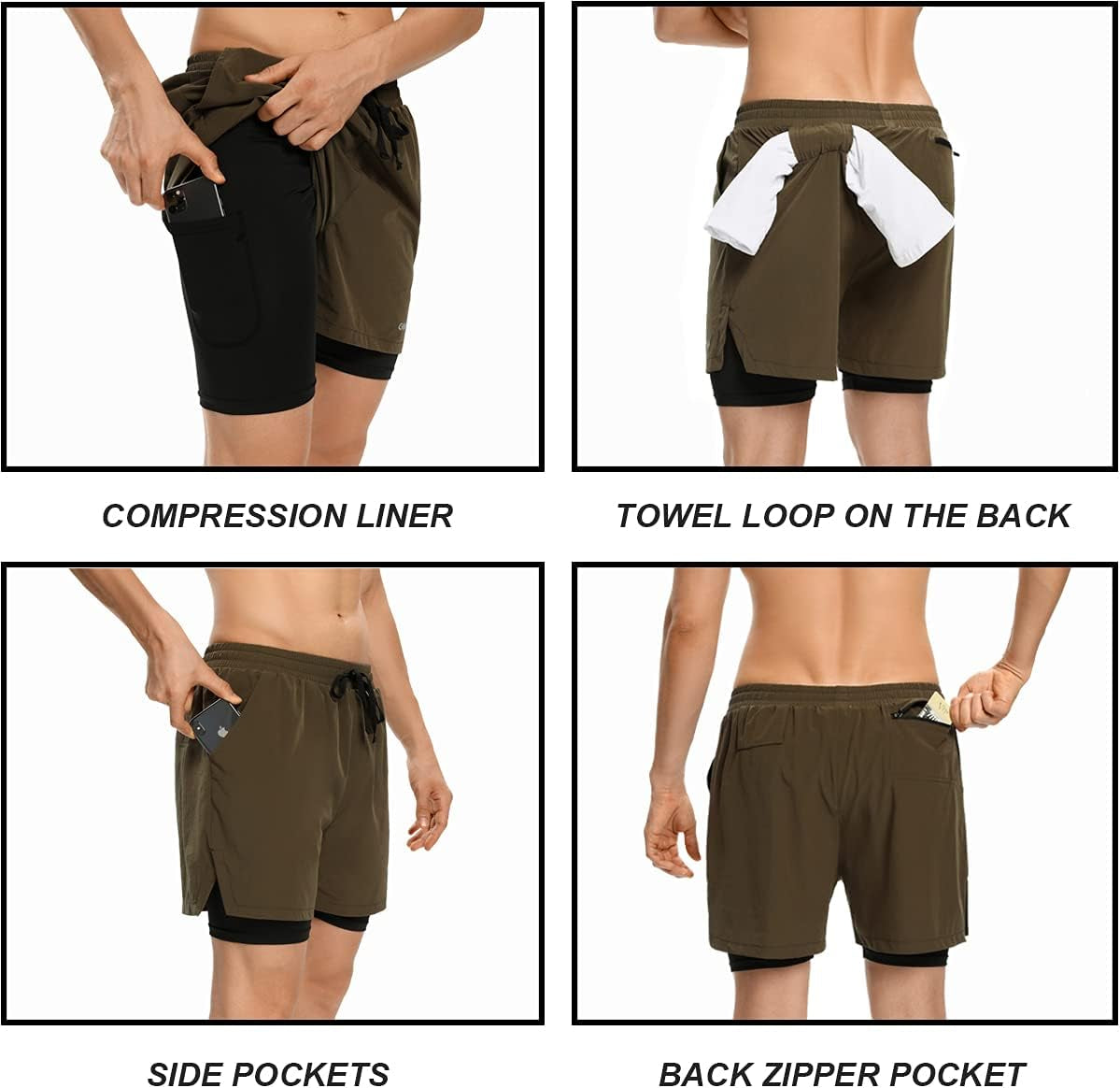 Mens 2 in 1 Running Shorts 5 Inch Quick Dry Athletic Training Sports Workout Shorts with Phone Pockets