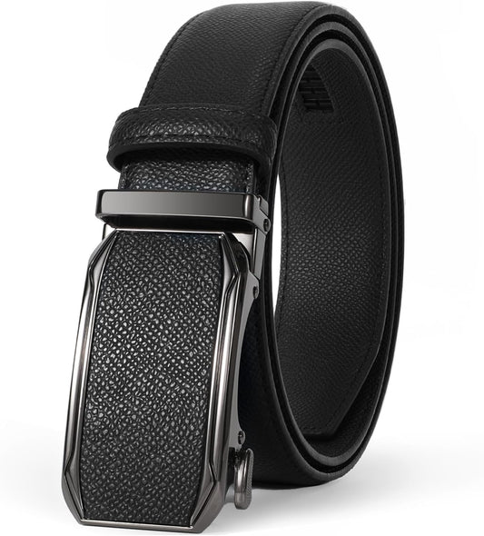 Belt Men, Leather Ratchet Dress Belts for Men Adjustable Mens Belts with Click Sliding Buckle, Trim to Fit