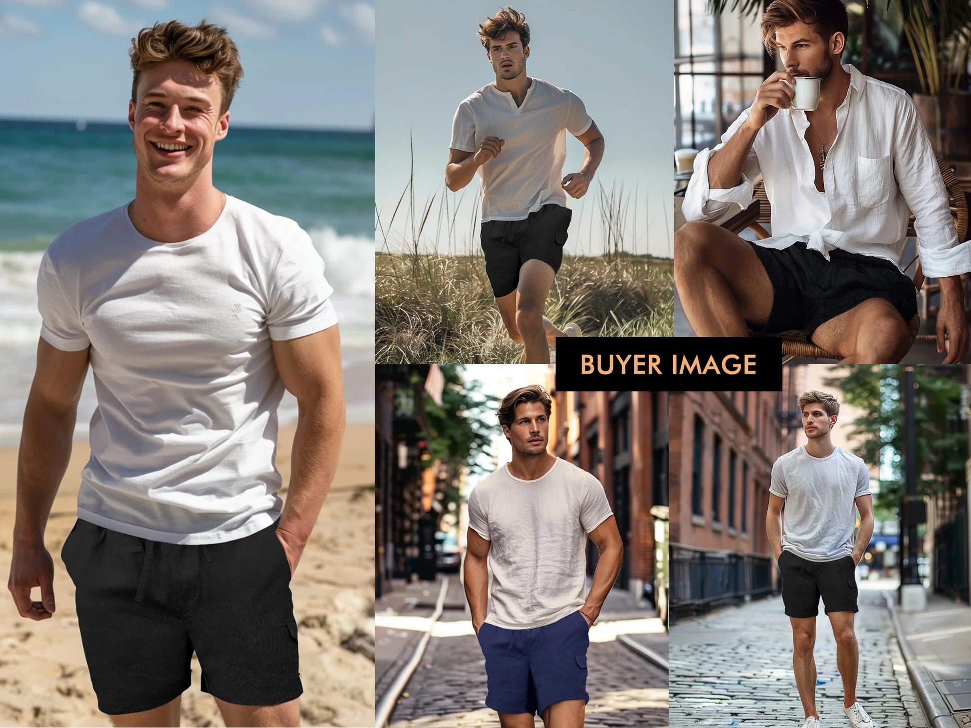 Mens Cargo Shorts Cotton Linen Shorts Elastic Waist Relaxed Casual Summer Beach Shorts with Multi Pockets White M