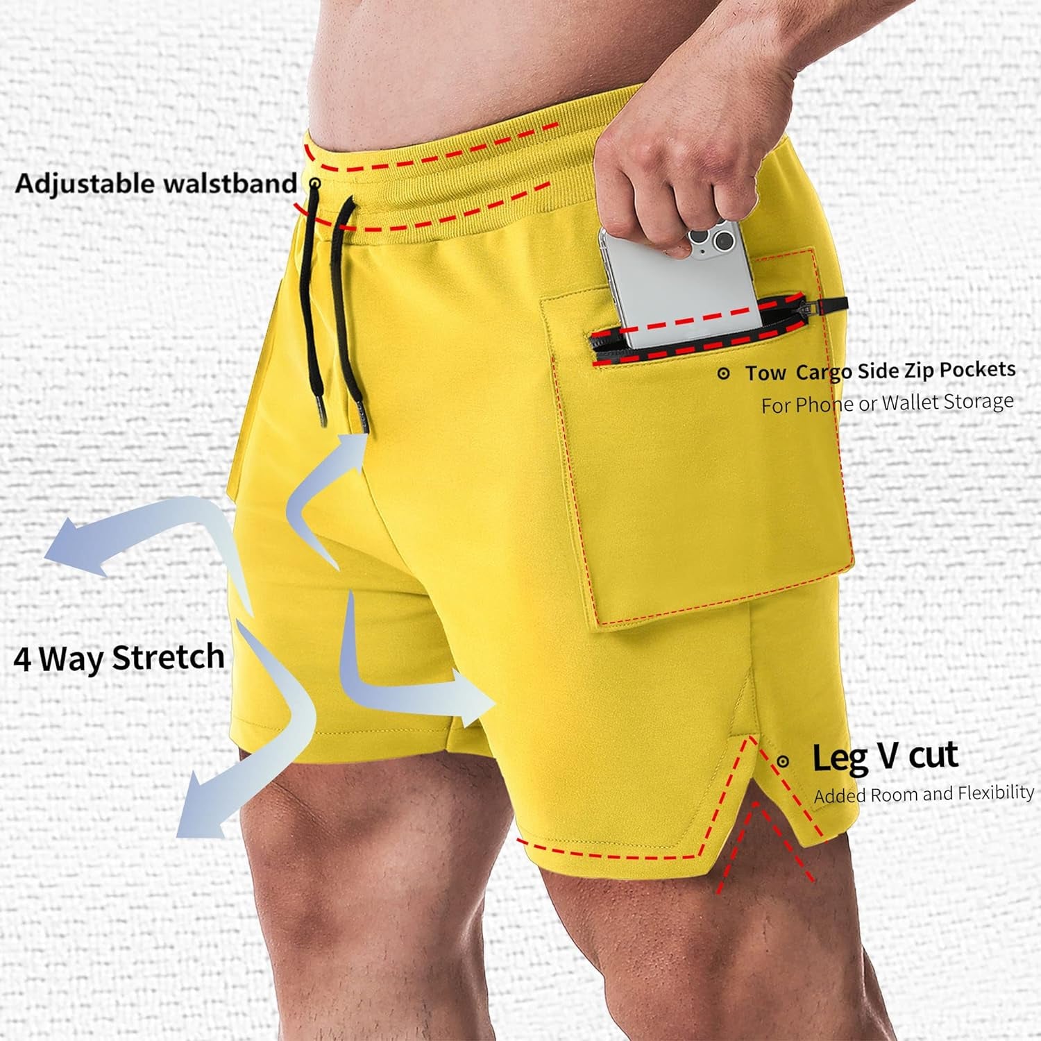 Men'S 5 Inch Inseam Shorts Men Workout Shorts Gym Bodybuilding Short Shorts with Zipper Cargo Pockets