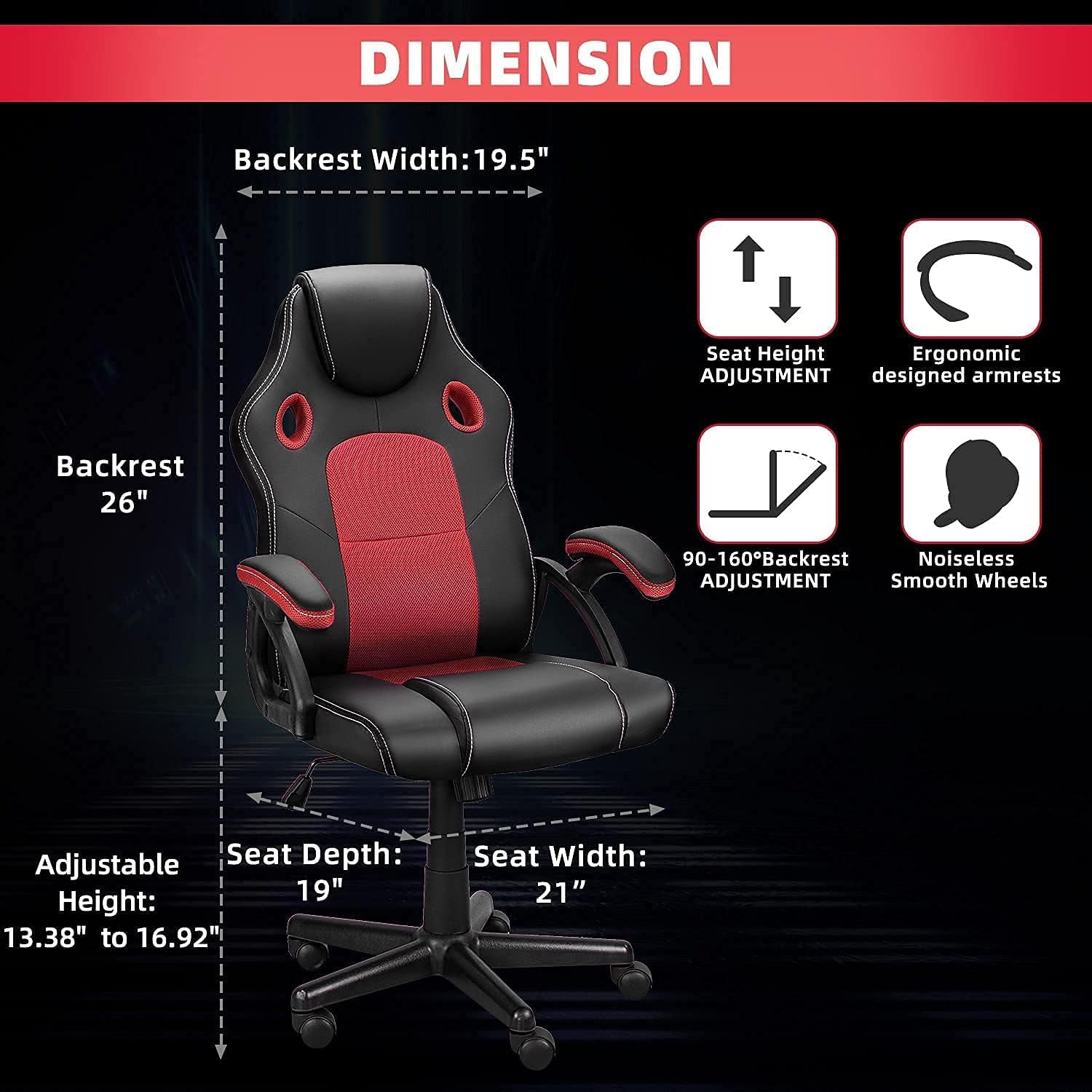 Gaming Chairs, Home Office Desk Chairs Clearance, Comfortable Cheap Gaming Office Chairs, Computer Chairs Video Game Chairs, Gaming Chairs for Teens Gamer, Swivel Rolling Chairs, Red