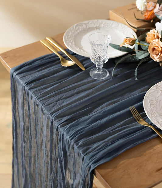 Cheesecloth Table Runner Denim Blue 35 X 120 Inches Gauze Tablecloth 10Ft Boho Rustic Decorations for Wedding Decor Reception Bridal Shower Holiday Party