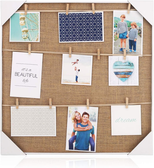 Clip Photo Holder, Photo Collage Frame, Large Picture Display Frame with 12 Wood Clothespin Clips for Hanging Home Decoration 20 ×20 Inches Brown