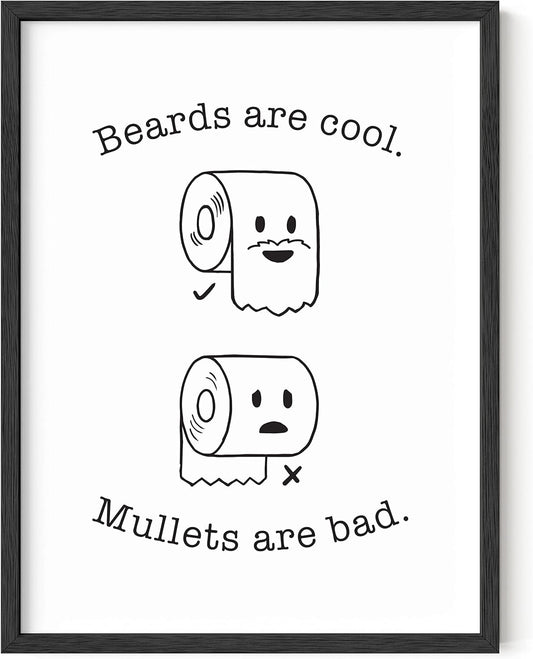 Funny Bathroom Decor & Bathroom Prints Funny Bathroom Signs & Funny Wall Decor | Bathroom Humor Wall Decor Fun Bathroom Signs Decor Funny | 12" X 16" UNFRAMED (Beard/Mullet)
