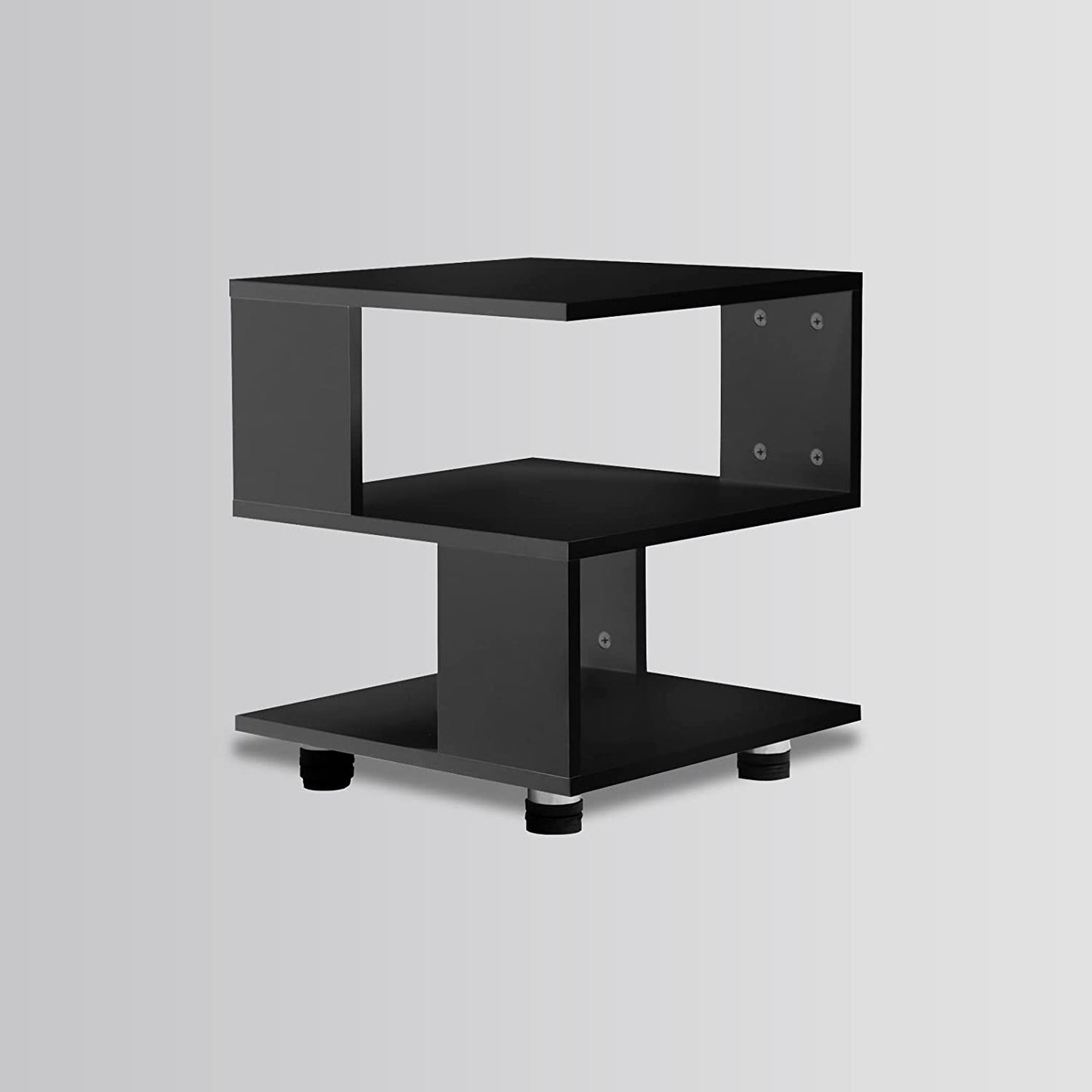 - Magic Cube Black Nightstands, Modern Fashion Style - 2 Tier Rectangular Hollow Design Nightstands, Irregular Nightstand Table, Black