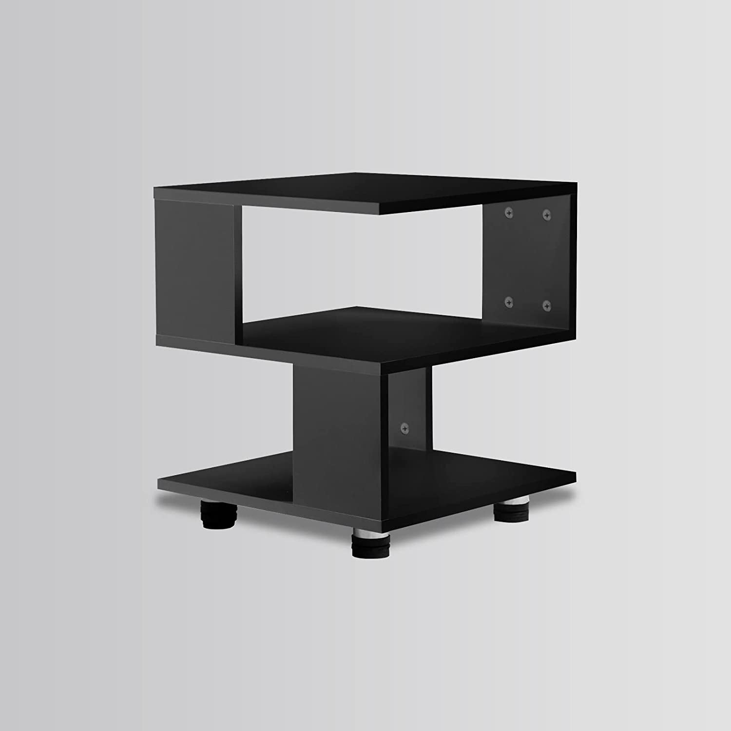 - Magic Cube Black Nightstands, Modern Fashion Style - 2 Tier Rectangular Hollow Design Nightstands, Irregular Nightstand Table, Black