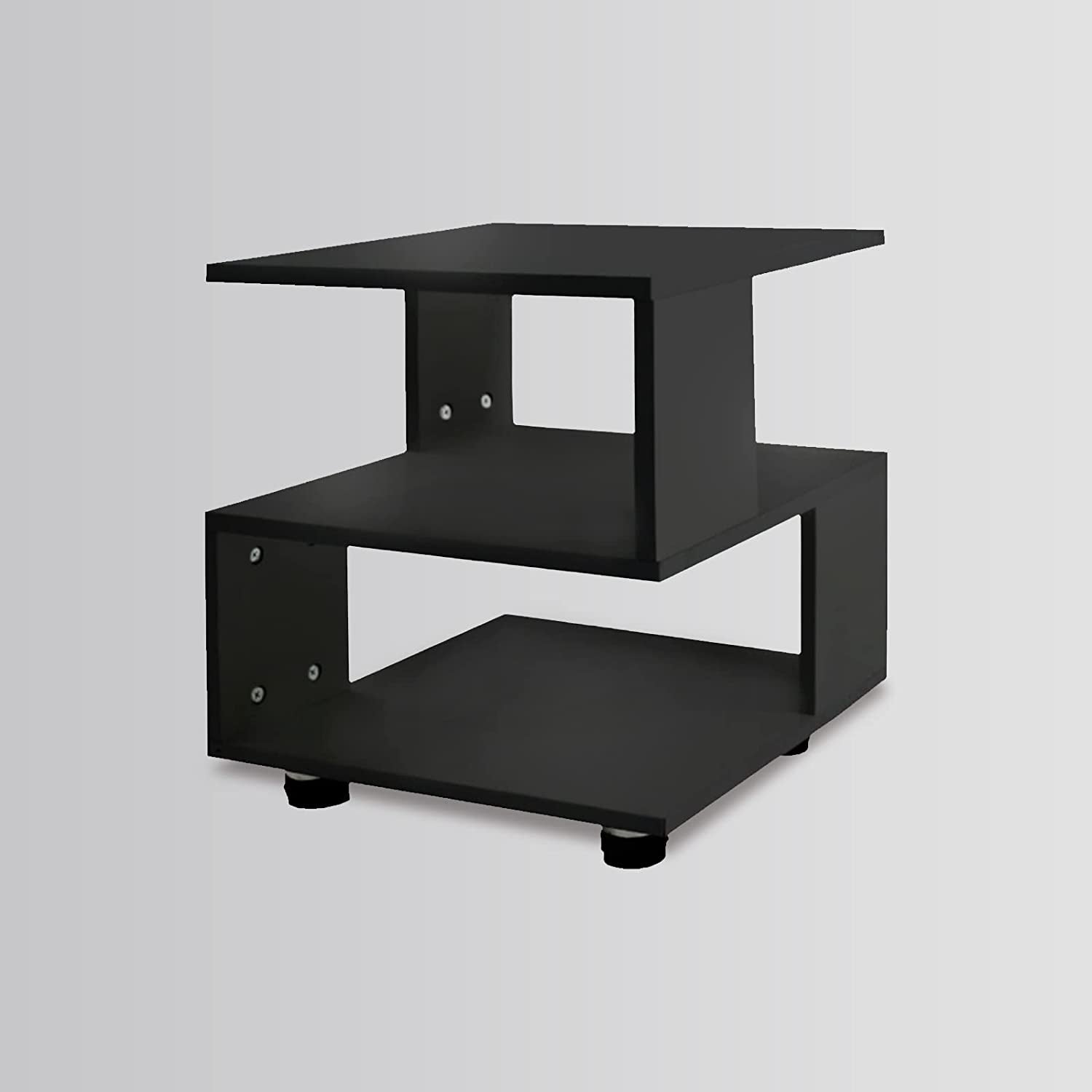 - Magic Cube Black Nightstands, Modern Fashion Style - 2 Tier Rectangular Hollow Design Nightstands, Irregular Nightstand Table, Black