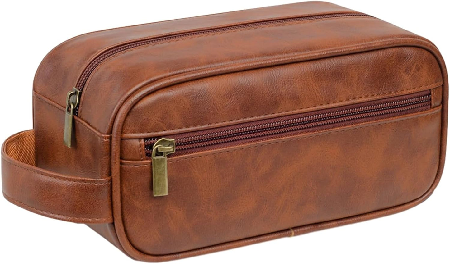 Toiletry Bag for Men, Large Capacity, Mutifunctional, Mens Travel Bag Toiletries Organizer Case for Grooming, Water-Resistant, PU Leather, Cosmetic Bag, Small Dopp Kit Shaving Bag Brown