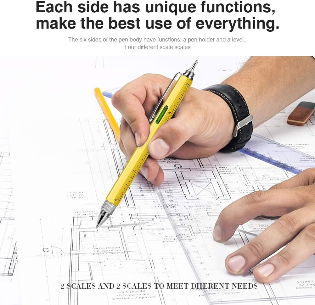 6 in 1 Multitool Pen - Christmas & White Elephant Gift for Dad, Cool Gadget for Men Who Have Everything