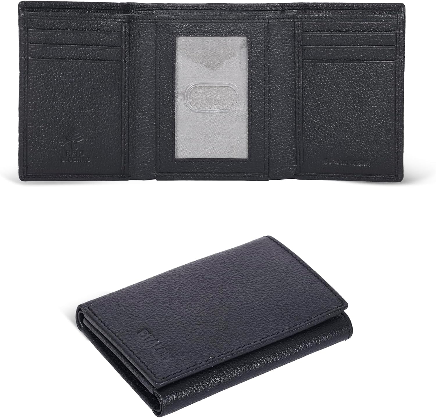 Leather Trifold Wallet for Men - RFID Blocking - 6 Card Slots, 2 Slip Pockets & 1 Front ID Window - Minimalist Design, Slim Wallet