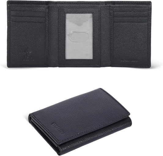 Leather Trifold Wallet for Men - RFID Blocking - 6 Card Slots, 2 Slip Pockets & 1 Front ID Window - Minimalist Design, Slim Wallet