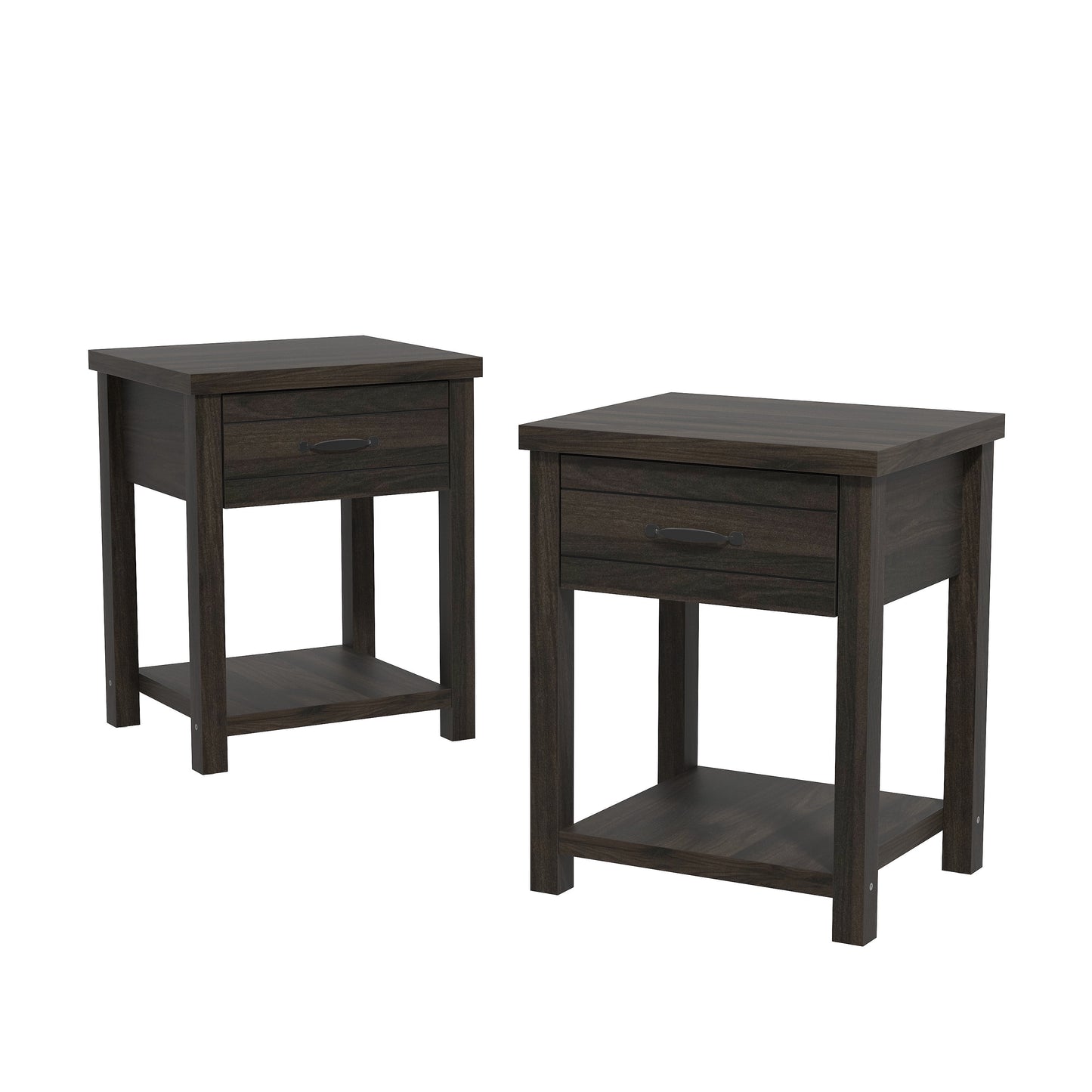 Lancaster Farmhouse 1 Drawer Nightstand, Set of 2, Dark Espresso