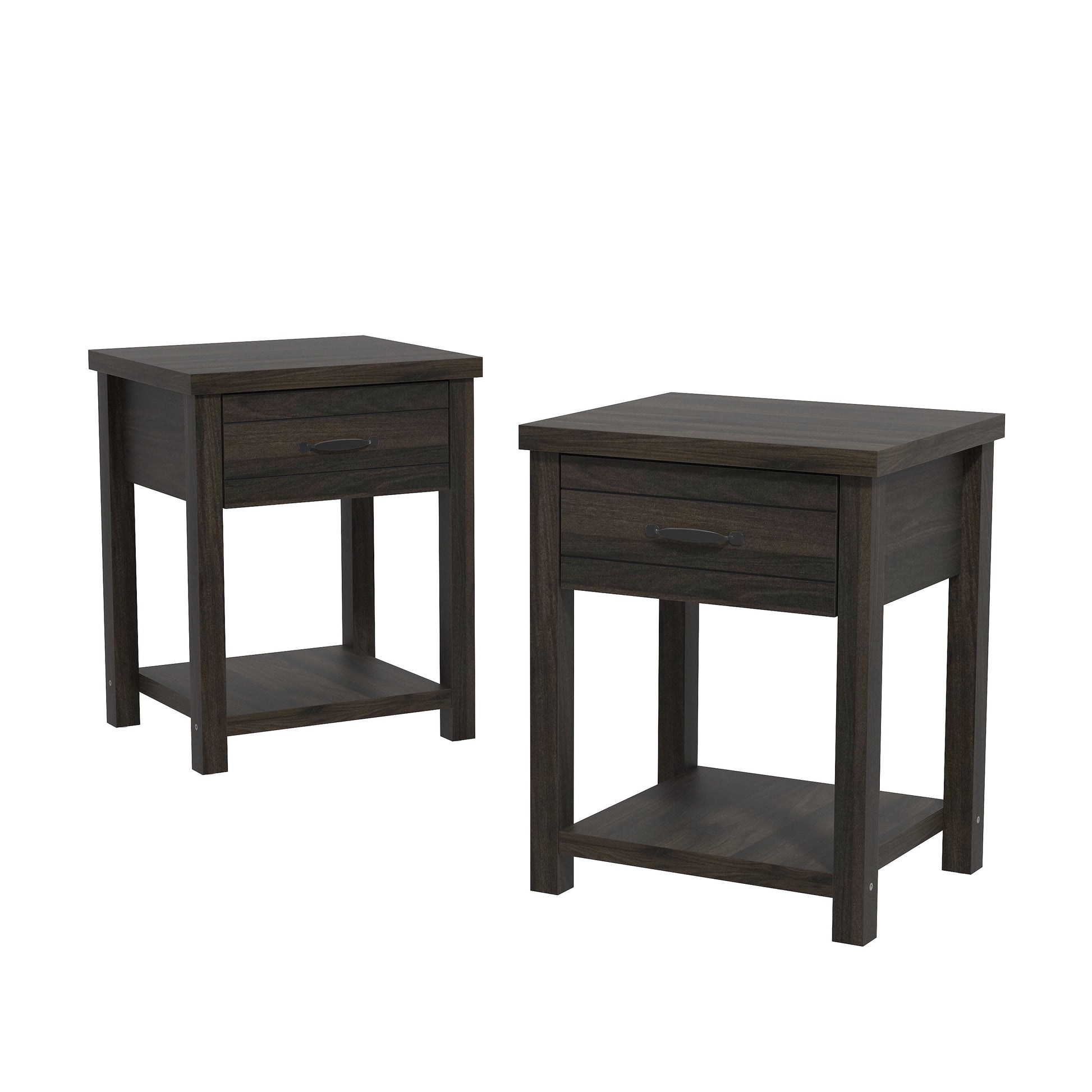 Lancaster Farmhouse 1 Drawer Nightstand, Set of 2, Dark Espresso
