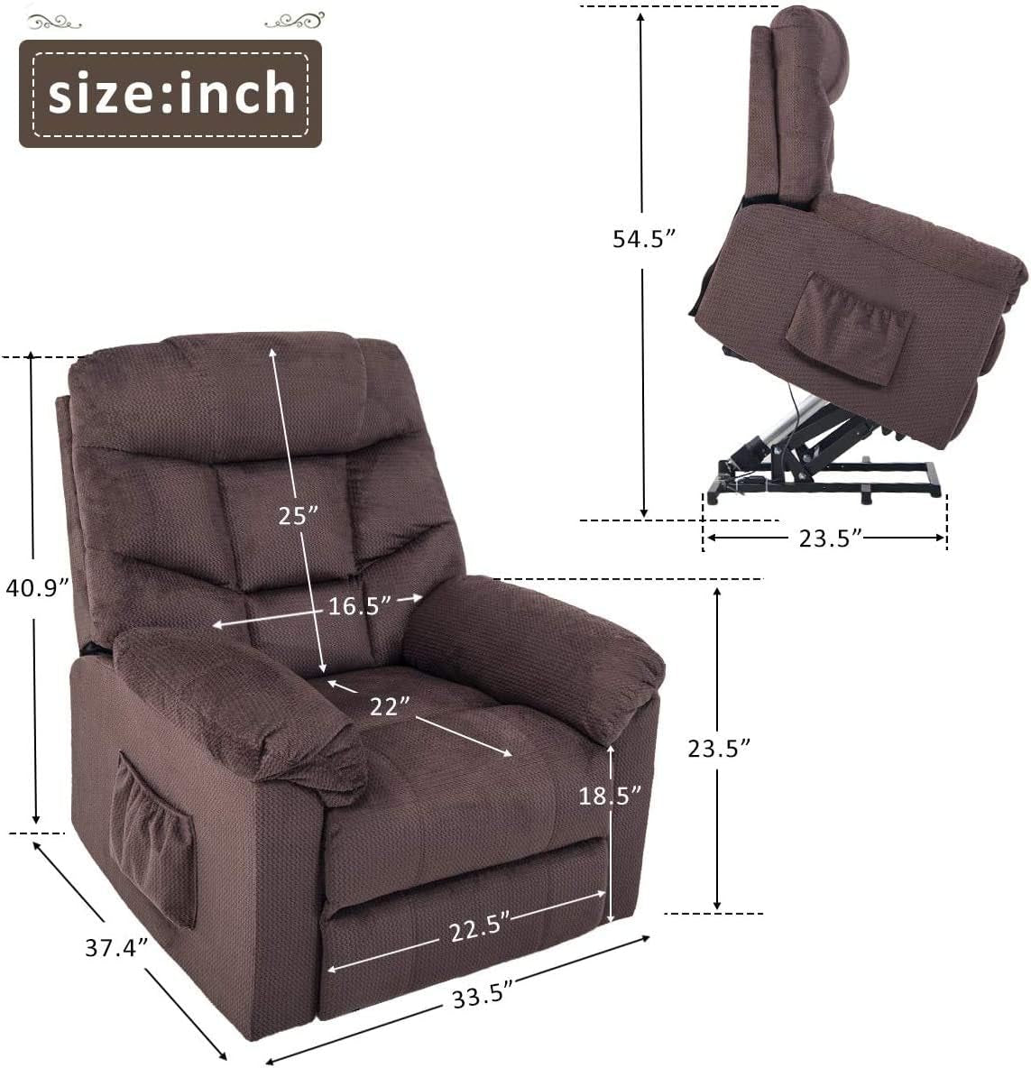 Lift Chairs for Elderly - Electric Recliner Chairs with Remote Control, Soft Fabric, Lounge
