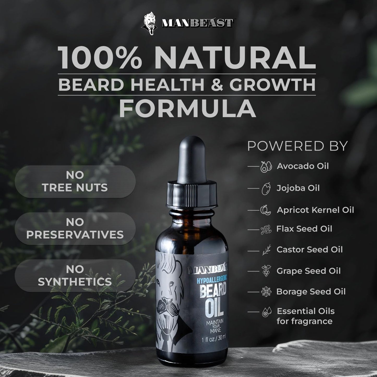 Hypoallergenic All Natural Beard Oil for Men - Lion'S Den, 30Ml Nut Free Made from Seed Beard Oil for Men Growth for Sensitive Skin, Mustache Softener, Mustache Conditioner and Moisturizer