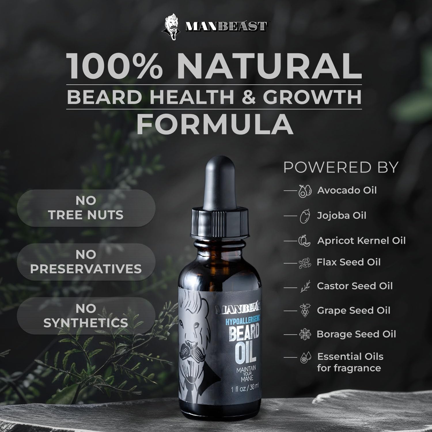 Hypoallergenic All Natural Beard Oil for Men - Lion'S Den, 30Ml Nut Free Made from Seed Beard Oil for Men Growth for Sensitive Skin, Mustache Softener, Mustache Conditioner and Moisturizer