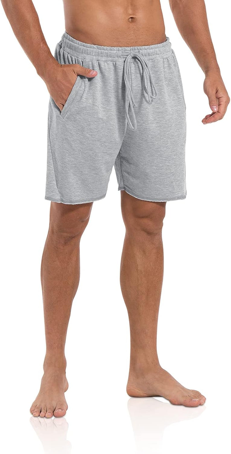 Mens 5.7" Shorts Athletic Running Workout Casual Lounge Elastic Waist Active Gym Cotton Terry Shorts with Pockets Light Grey