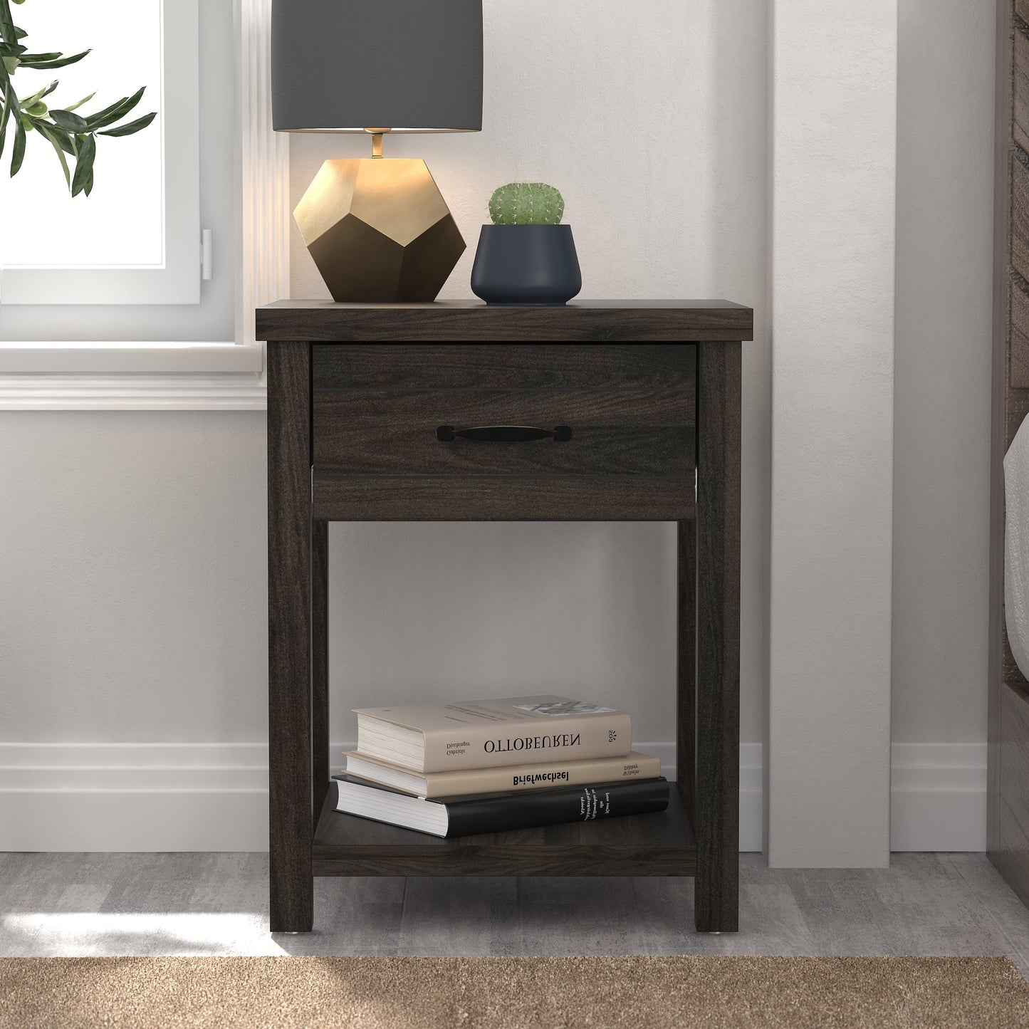 Lancaster Farmhouse 1 Drawer Nightstand, Set of 2, Dark Espresso