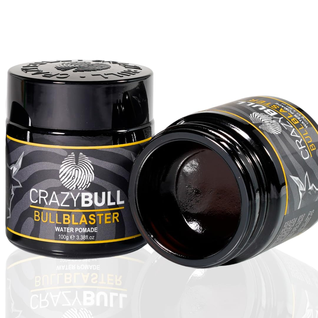 Crazy Bull Hair Bull Blaster Water Pomade - Strong Hold Pomade for Men - Water-Based Hair Styling Products - Vintage Cologne Scent - Vegan - 3.38 Oz