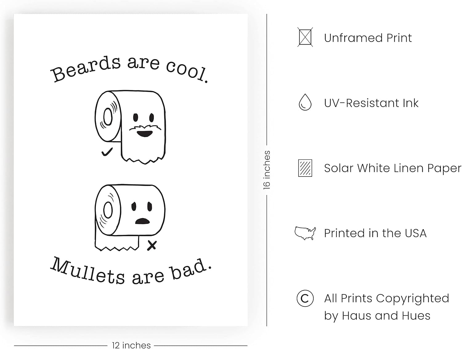 Funny Bathroom Decor & Bathroom Prints Funny Bathroom Signs & Funny Wall Decor | Bathroom Humor Wall Decor Fun Bathroom Signs Decor Funny | 12" X 16" UNFRAMED (Beard/Mullet)