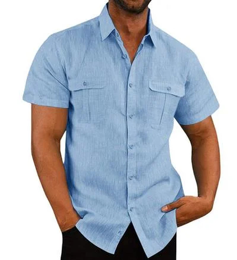 Mens Short Sleeve Classic Shirts Fishing Casual Regular-Fit Button-Up Collared Plaid Double Pocket Dress Shirt Top Tees Blouses Men Short Sleeve Shirts Button up Clearance Beach Wedding Shirt M-5XL