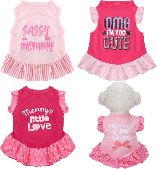 4 Pieces Pet Dress Shirt Cute Pink Dog Sundress Printed Dog Princess Dress Puppy Summer Apparel Clothes Pet Skirt Shirt with Ruffles Cloth for Small Dogs Cats Puppy(M)