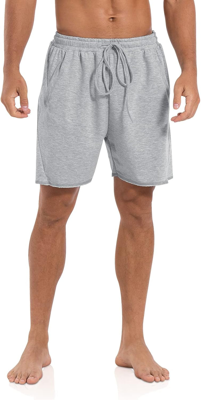 Mens 5.7" Shorts Athletic Running Workout Casual Lounge Elastic Waist Active Gym Cotton Terry Shorts with Pockets Light Grey