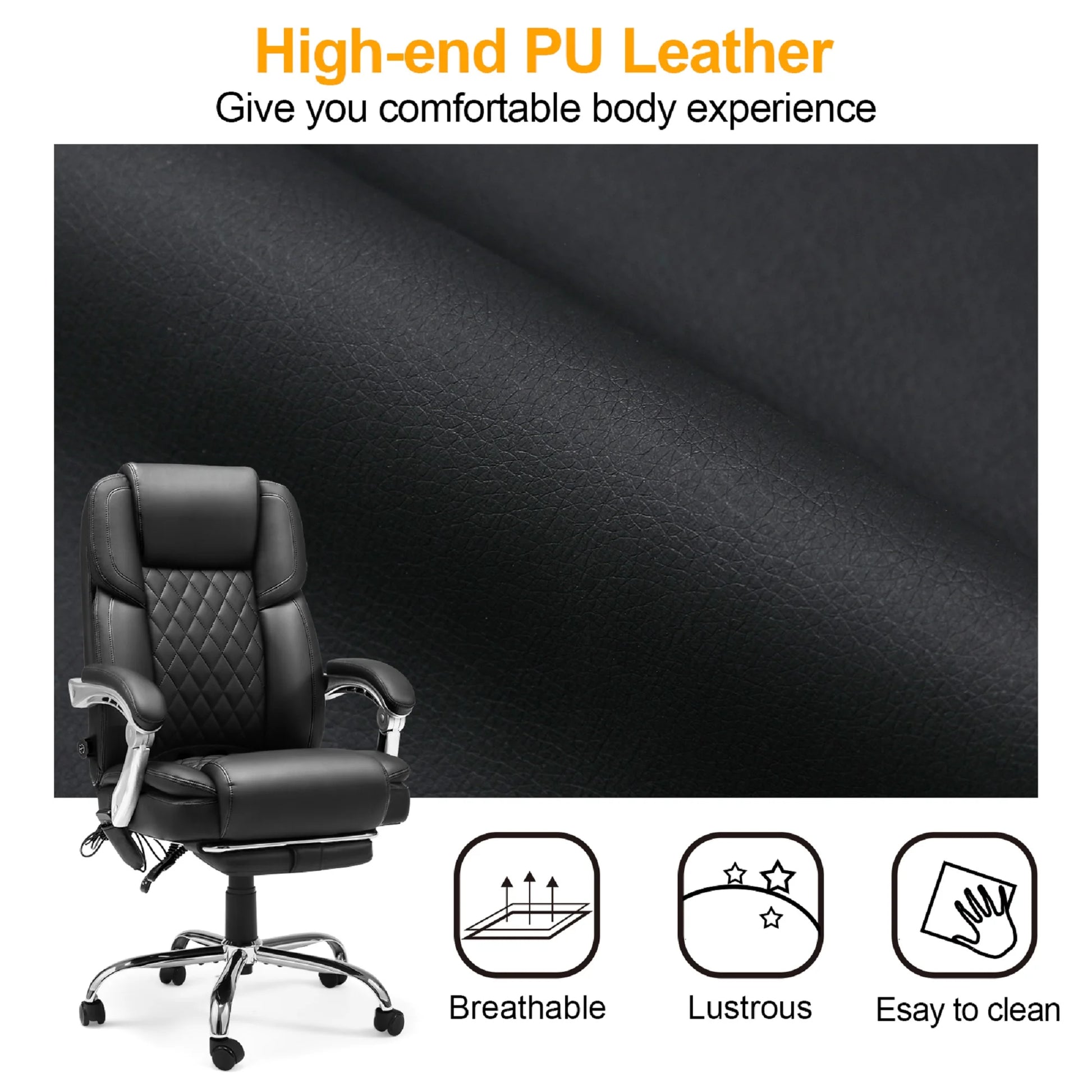 Executive Office Chair W/ Adjustable Lumbar Support,Massage Office Chair for Adult,Black