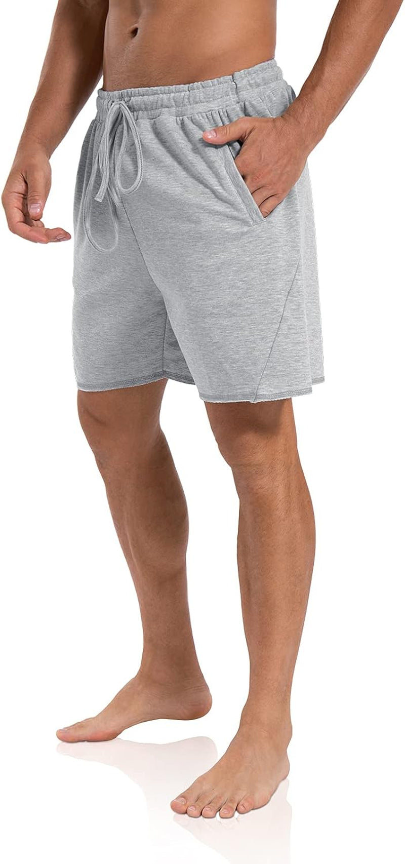 Mens 5.7" Shorts Athletic Running Workout Casual Lounge Elastic Waist Active Gym Cotton Terry Shorts with Pockets Light Grey