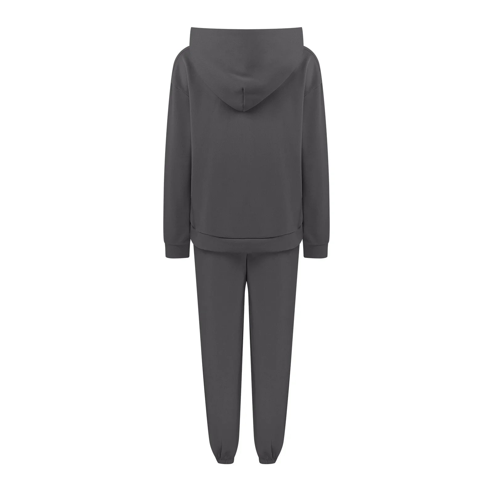 Women Casual Solid Color Two Piece Long Pants Hooded Pullover Long Sleeve Sweatshirts Sets Dark Gray XL