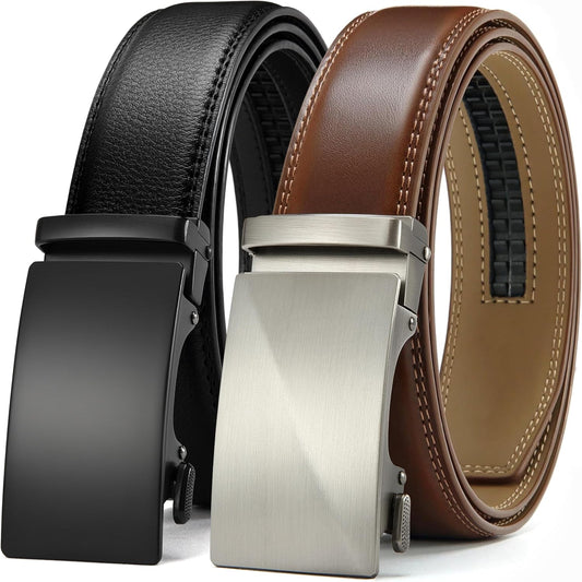 Leather Ratchet Belt Men 2 Pack - Customizable Fit, Effortless Style (35Mm)