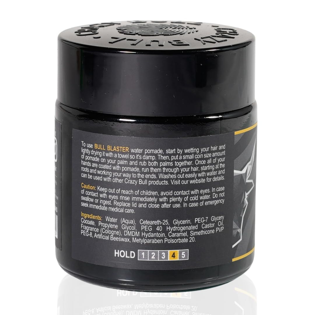 Crazy Bull Hair Bull Blaster Water Pomade - Strong Hold Pomade for Men - Water-Based Hair Styling Products - Vintage Cologne Scent - Vegan - 3.38 Oz