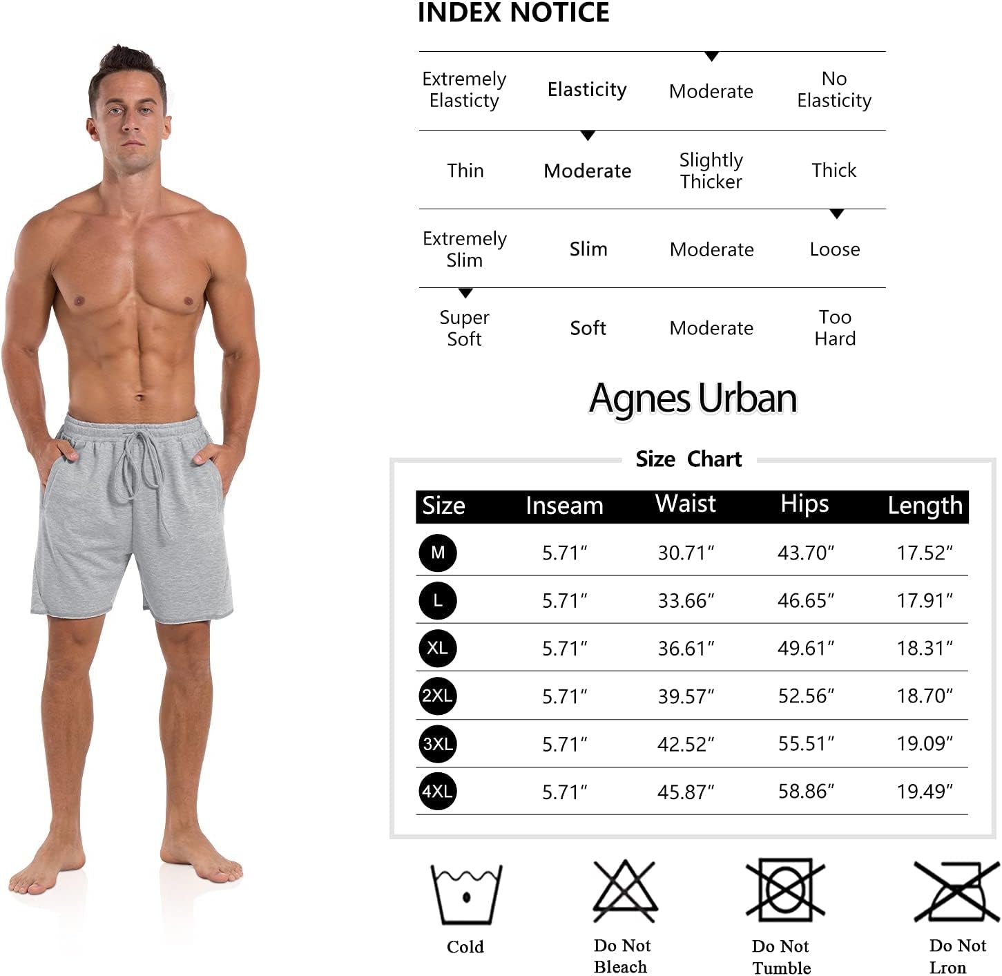Mens 5.7" Shorts Athletic Running Workout Casual Lounge Elastic Waist Active Gym Cotton Terry Shorts with Pockets Light Grey