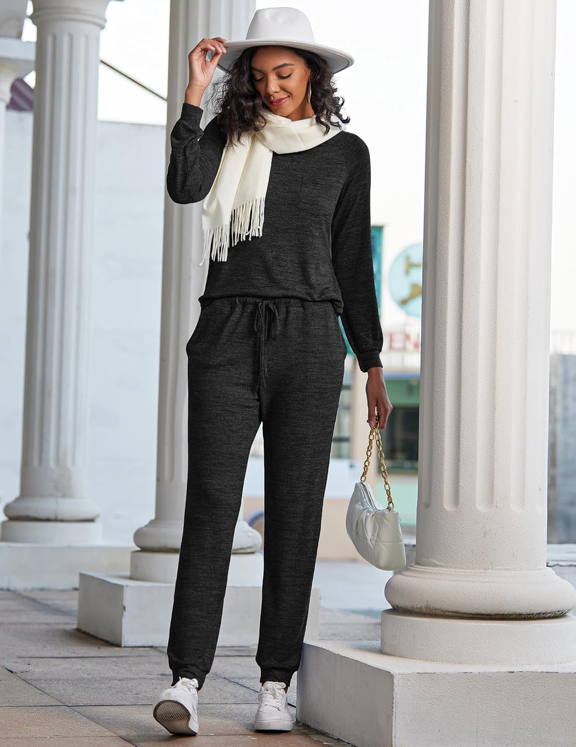 Womens Pajamas Set Long Sleeve Loungewear Soft Lounge Set Joggers with Pockets
