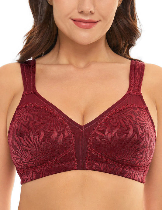 Women'S Full Coverage plus Size Bra Non Padded Wireless Minimizer Bra, Wine Red 44B