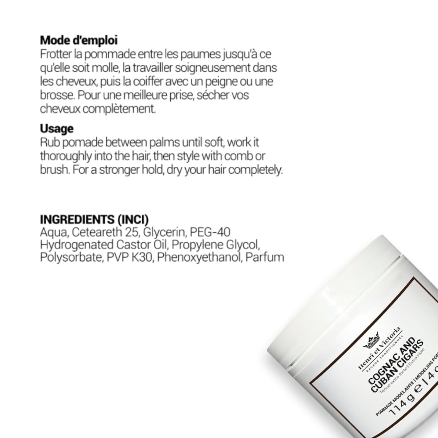 Cognac and Cuban Cigar Hair Pomade for Men Strong Hold and Medium Shine - Water-Based Hair Styling Pomade, Adds Texture and Thickness, Easy to Wash Out - All Day Hold for All Hair Styles - 118G 4Oz