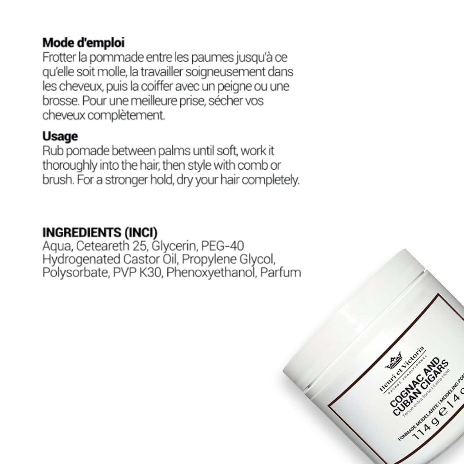 Cognac and Cuban Cigar Hair Pomade for Men Strong Hold and Medium Shine - Water-Based Hair Styling Pomade, Adds Texture and Thickness, Easy to Wash Out - All Day Hold for All Hair Styles - 118G 4Oz