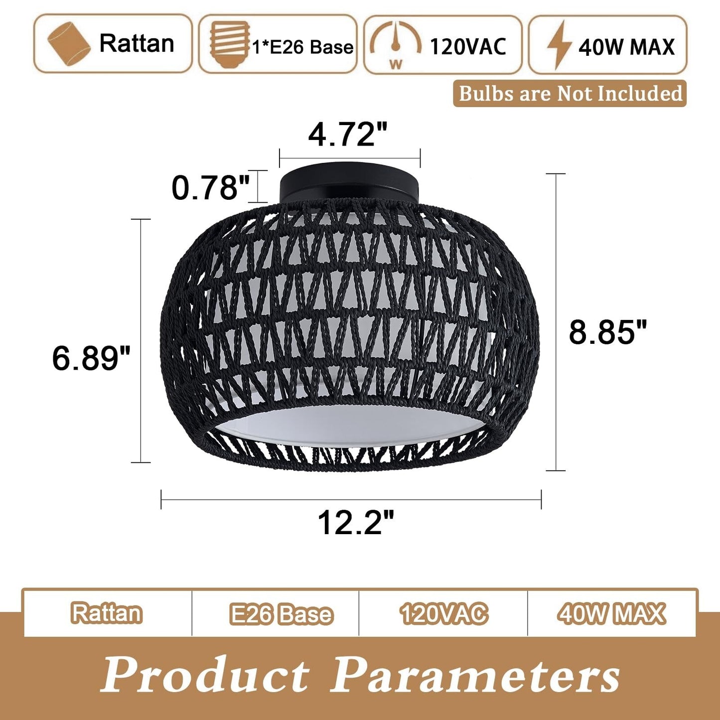 Rattan Ceiling Light Fixtures, Hand-Woven