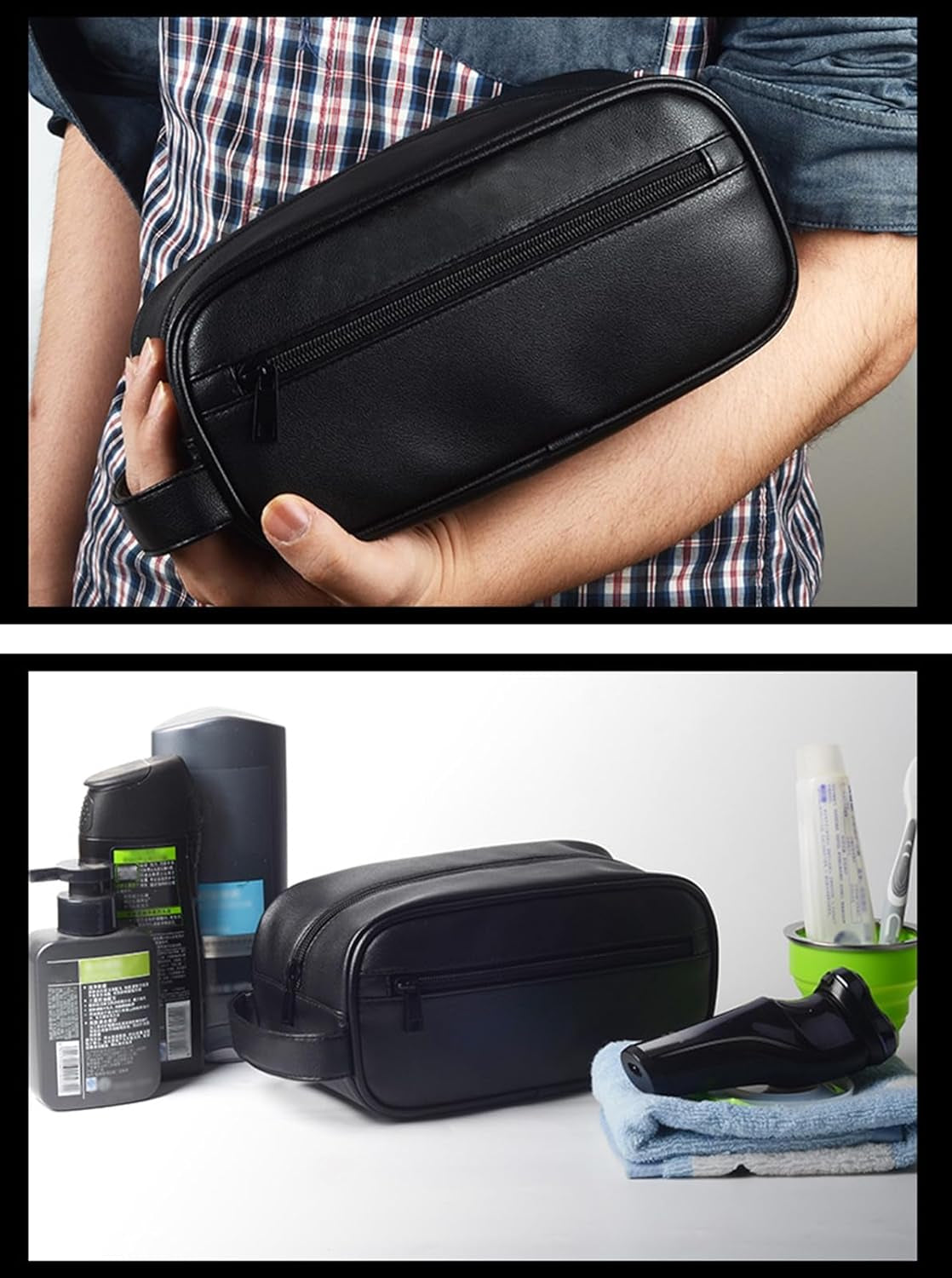 Toiletry Bag for Men, Large Capacity, Mutifunctional, Mens Travel Bag Toiletries Organizer Case for Grooming, Water-Resistant, PU Leather, Cosmetic Bag, Small Dopp Kit Shaving Bag Brown