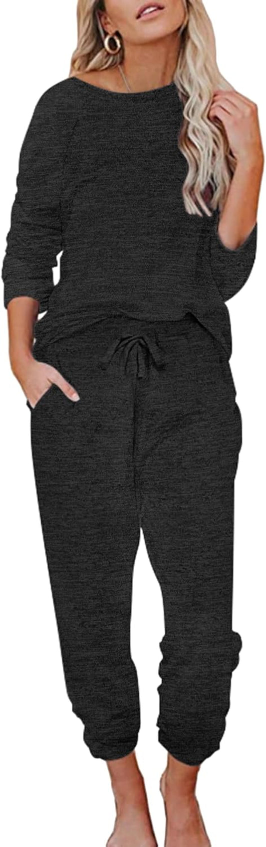 Womens Pajamas Set Long Sleeve Loungewear Soft Lounge Set Joggers with Pockets
