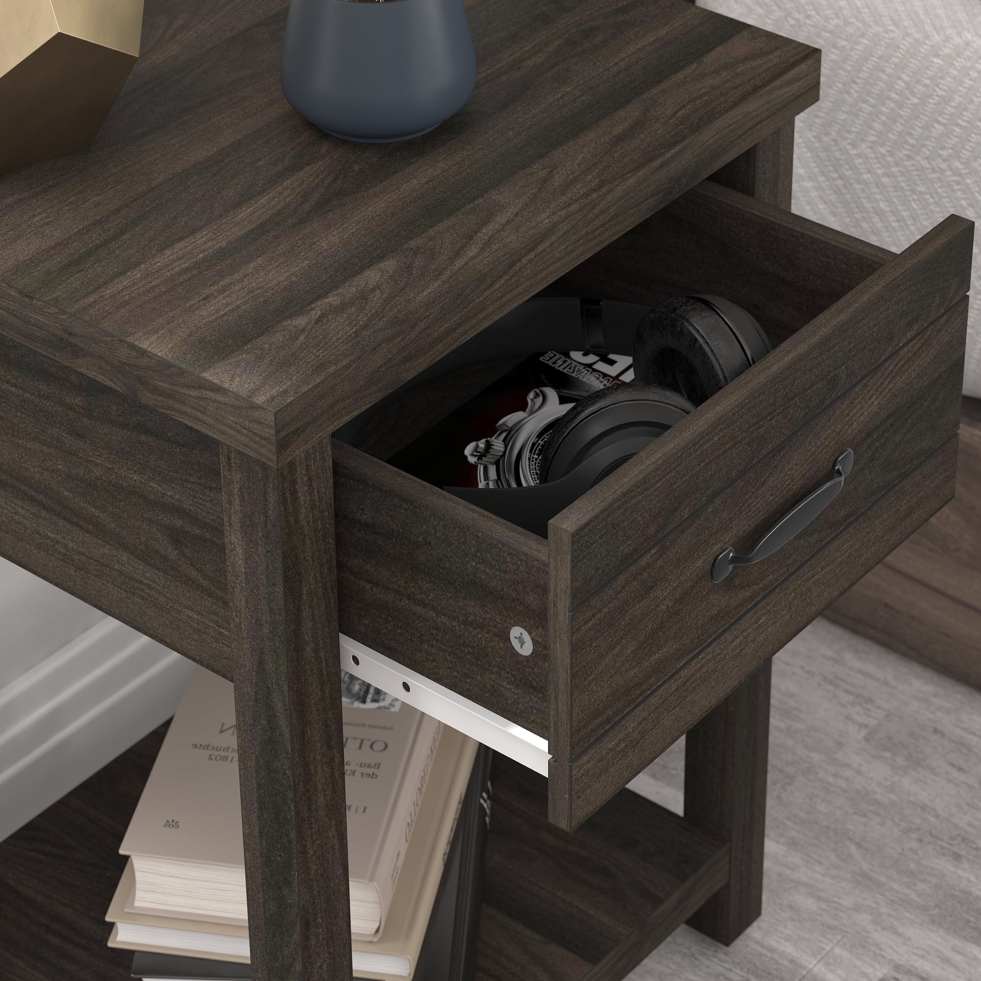 Lancaster Farmhouse 1 Drawer Nightstand, Set of 2, Dark Espresso