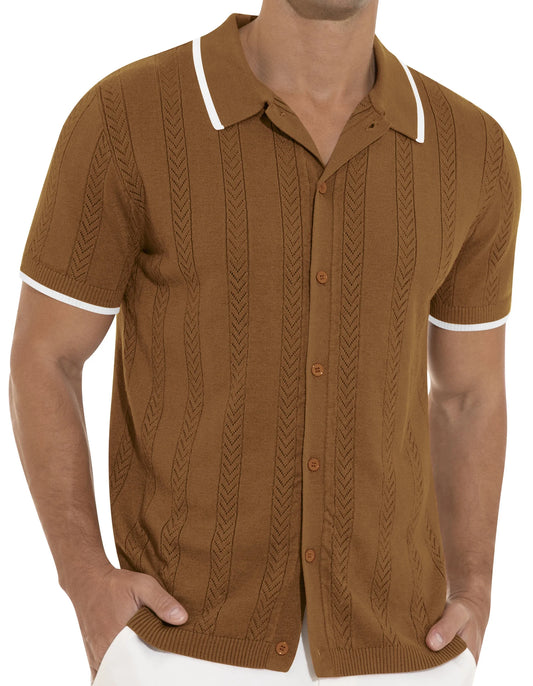 Men'S Casual Button down Shirt Short Sleeve Vintage Clothes Knit Polo Shirts Summer Beach Shirts