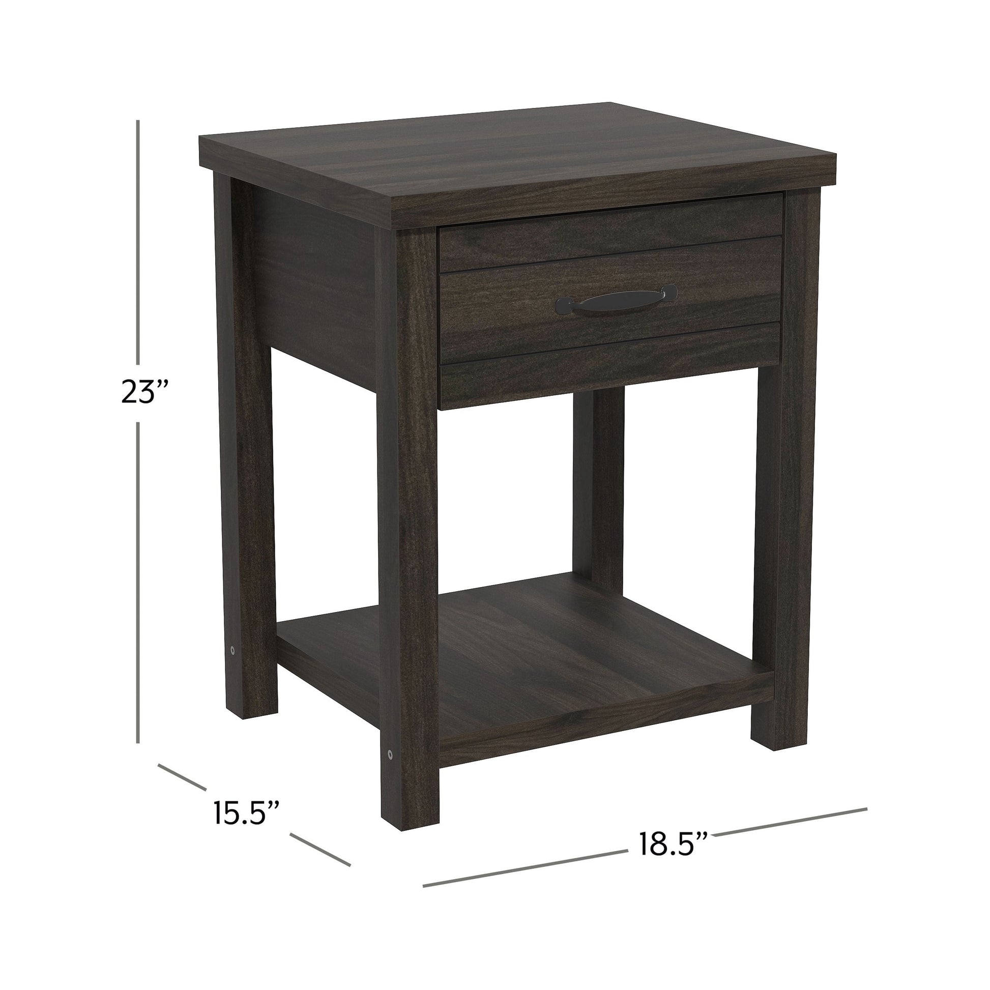 Lancaster Farmhouse 1 Drawer Nightstand, Set of 2, Dark Espresso